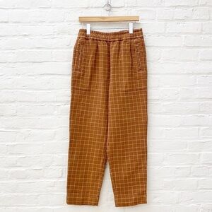 Madewell || Waffleback Pull-On High-Rise Tapered Pants Windowpane Tan Small Tall